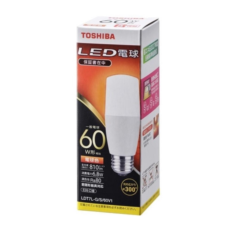 【直送品】東芝 LED電球 T形E26 全方向300度 60W形相当 電球色